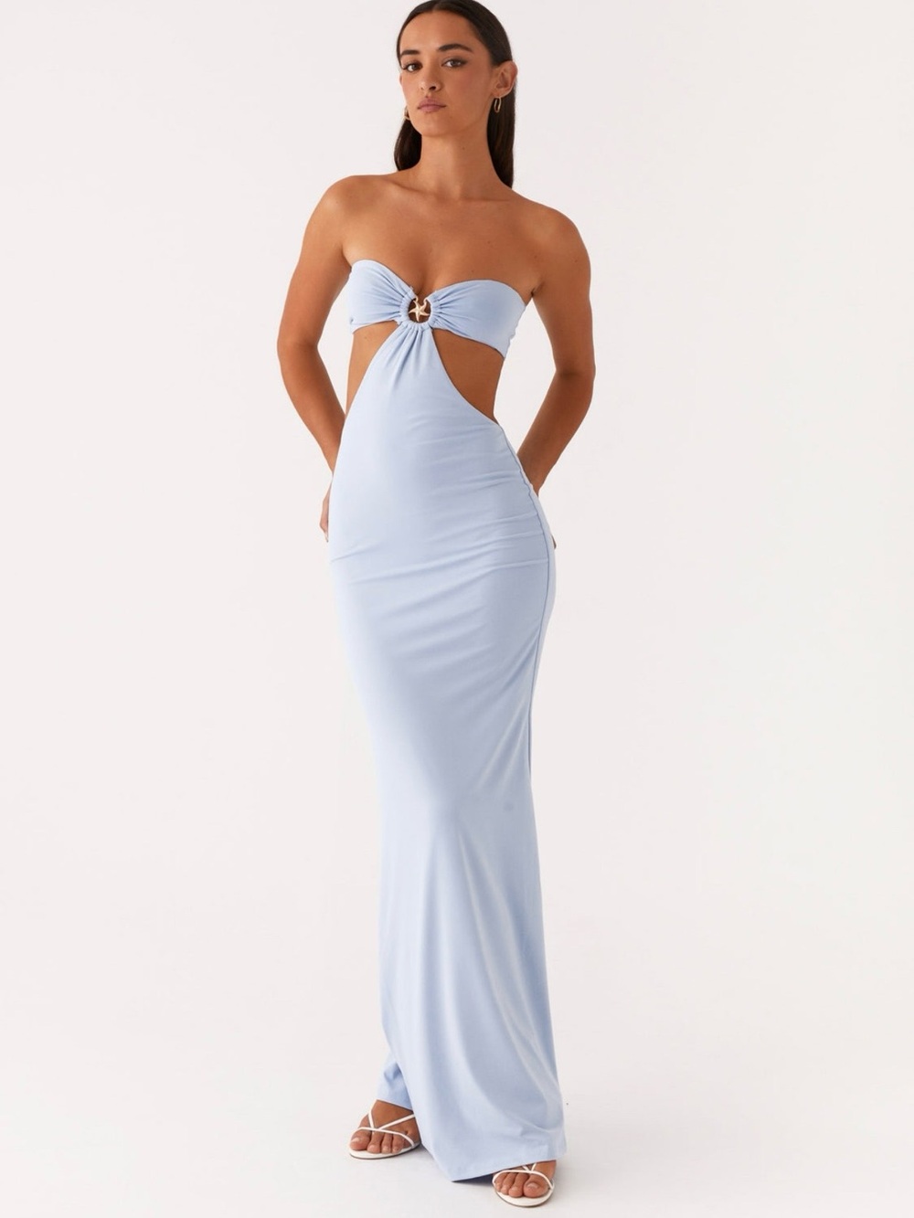 Peppermayo Powder Blue Strapless Cutout Maxi Dress
